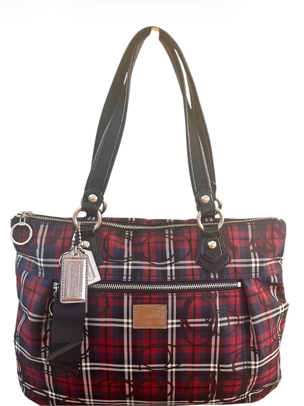 Coach Poppy Y2K 18713 Signature Sateen Tartan Glam Tote Red, Black White - Picture 5 of 16